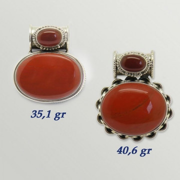 Silver pendant. Double Cabochon. RED JASPER. 35 to