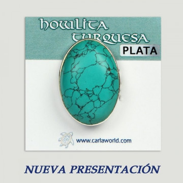 Anel Prata. Howlita Turquesa. De 7 a 9g