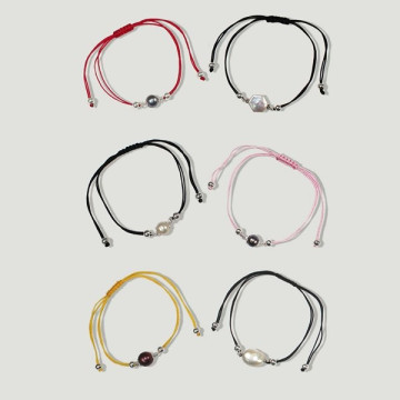 Pulsera plata y cordon. Modelo Perla
