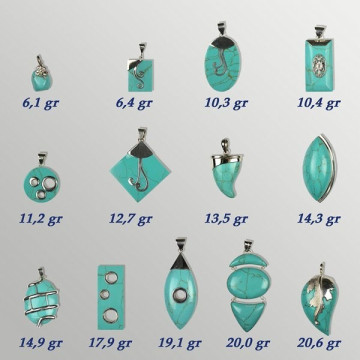 Colgante plata. Magnesita Turquesa. De 6 a 20gr. (PRECIO POR GRAMO)
