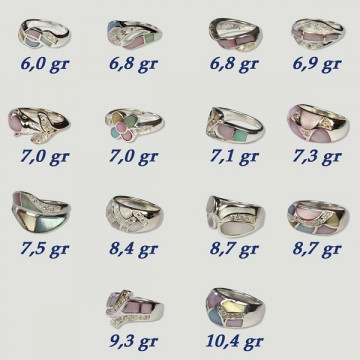 Anillo plata. Nacar con Circonita. De 6 a 10gr. (PRECIO POR GRAMO)