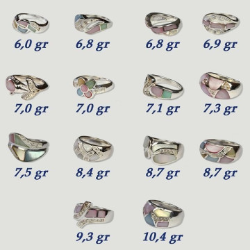 Anillo plata. Nacar con Circonita. De 6 a 10gr. (PRECIO POR GRAMO)