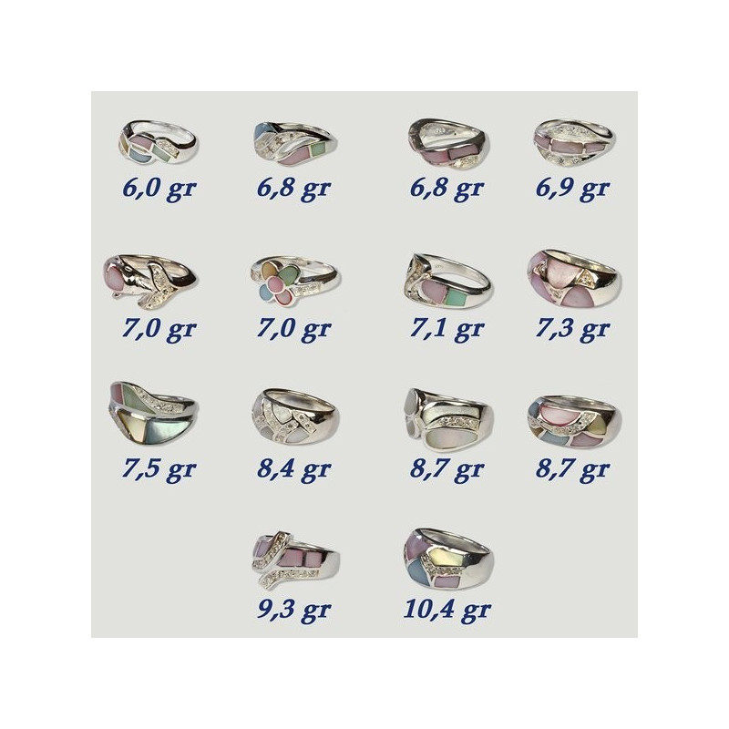 Anillo plata. Nacar con Circonita. De 6 a 10gr Anillo plata. Nacar con Circonita. De 6 a 10gr