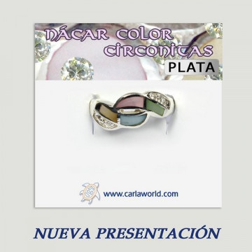 Anillo plata. Nacar con Circonita. De 6 a 10gr. (PRECIO POR GRAMO)