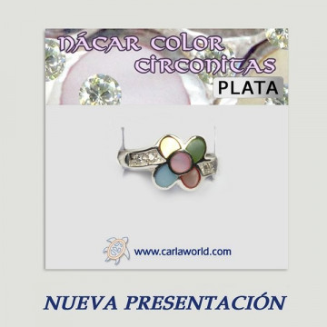 Anillo plata. Nacar con Circonita. De 6 a 10gr. (PRECIO POR GRAMO)