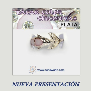 Anillo plata. Nacar con Circonita. De 6 a 10gr. (PRECIO POR GRAMO)