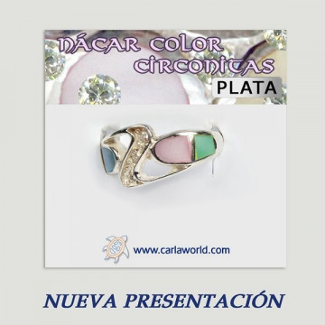 Anillo plata. Nacar con Circonita. De 6 a 10gr. (PRECIO POR GRAMO)