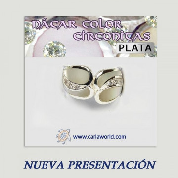 Anillo plata. Nacar con Circonita. De 6 a 10gr. (PRECIO POR GRAMO)