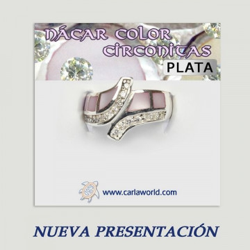 Anillo plata. Nacar con Circonita. De 6 a 10gr. (PRECIO POR GRAMO)