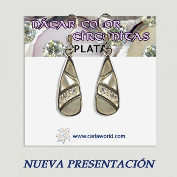 Pendiente plata. Nacar con Circonita. De 5 a 9gr. (PRECIO POR GRAMO)