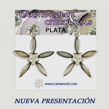 Pendiente plata. Nacar con Circonita. De 5 a 9gr. (PRECIO POR GRAMO)