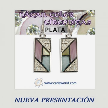 Pendiente plata. Nacar con Circonita. De 5 a 9gr. (PRECIO POR GRAMO)