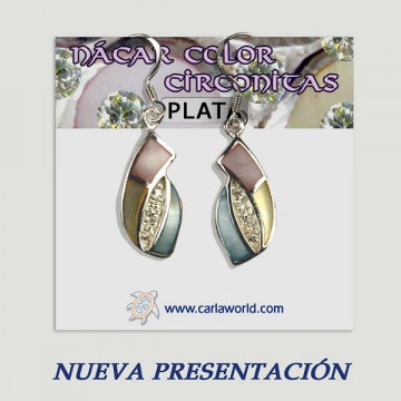 Pendiente plata. Nacar con Circonita. De 5 a 9gr. (PRECIO POR GRAMO)