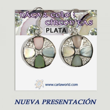 Pendiente plata. Nacar con Circonita. De 5 a 9gr. (PRECIO POR GRAMO)