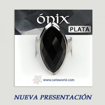 Silver ring with rhodium. Faceted Onyx. 7 to 14gr