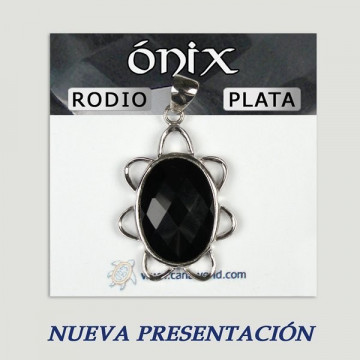 Silver pendant with rhodium. Faceted Onyx. 5 to 11gr