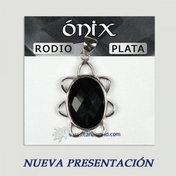 Colgante plata con rodio. Onix Facetado. De 5 a 11