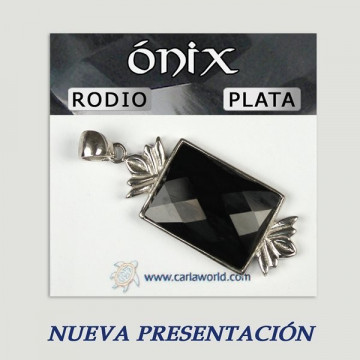 Silver pendant with rhodium. Faceted Onyx. 5 to 11gr
