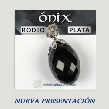 Silver pendant with rhodium. Faceted Onyx. 5 to 11gr