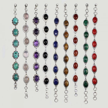 Alpaca bracelet large cabochon. Assorted minerals