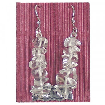 Hippie hook silver earrings. Rock crystal, chip