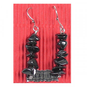 Hippie hook silver earrings, Hematite, chip