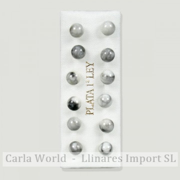 Beaded silver earrings 6mm. White Howlite
