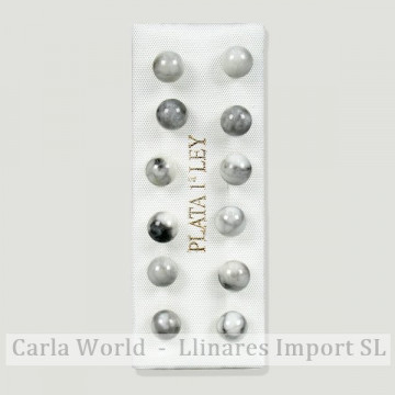 Pendientes plata bola 6mm. Howlita Blanca