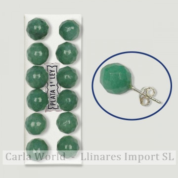 Beaded silver earrings faceted 10mm. Green Aventurine