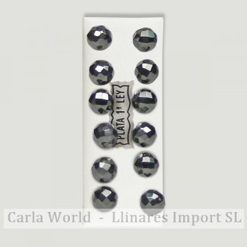 HEMATITE. Pendientes plata bola facetada 8mm