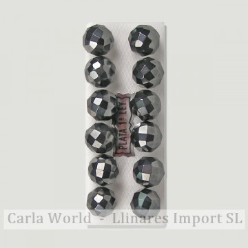 HEMATITE. Pendientes plata bola facetada 10mm