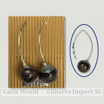 Pendientes plata gancho pez Agata botswana 14mm.