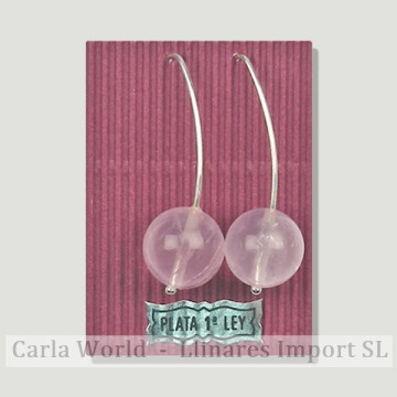 CUARZO ROSA. Pendiente plata gancho pez. Bola 14mm