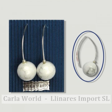 Pendientes plata gancho pez Howlita blanca 14mm.