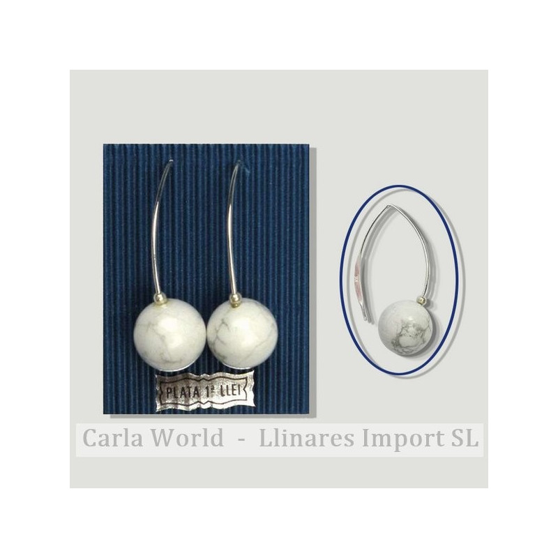 Pendientes plata gancho pez Howlita blanca 14mm. Pendientes plata gancho pez Howlita blanca 14mm.