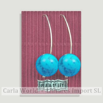 MAGNESITA-TURQUESA. Pendiente plata gancho pez. Bola 14mm
