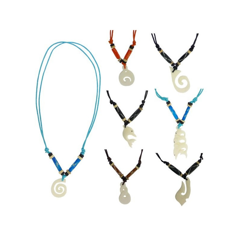 Collar hueso cuerda cuero, surtidos Collar hueso cuerda cuero, surtidos