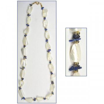 Collar de 50cm nacar trozos chip Lapislazuli dorad