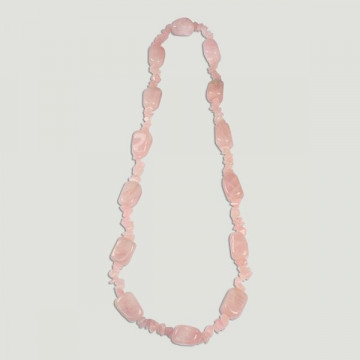 Colar Mineral Arredondado e Pedras de 70cm. Quartzo Rosa