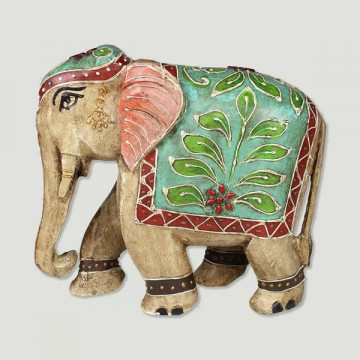 Elefante madera con heena flor. 20cm