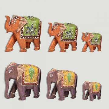 Set de 3 elefantes de madera y henna