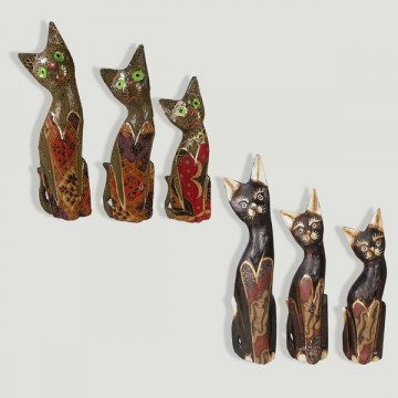 Set 3 Gatos Madeira Craquelado, Verde, 35/30/25cm