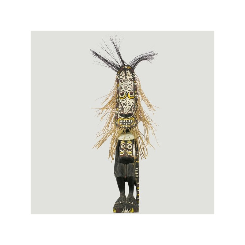Figura madera Papua con pelo Figura madera Papua con pelo