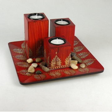 Portavela 3 velas en bandeja 21x21cm