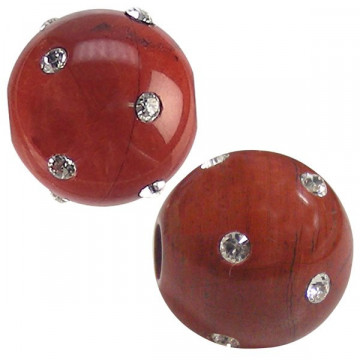 Colg bola con circoni, Jaspe rojo, 12mm