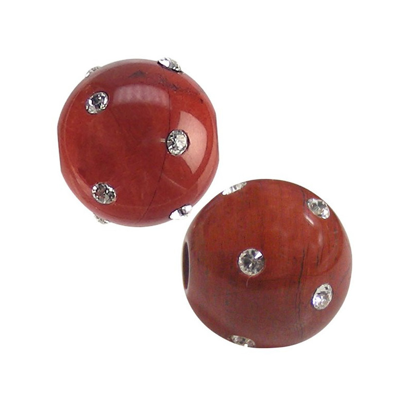 Pingente Bola com Zircônia, Jaspe Vermelho, 12mm Pingente Bola com Zircônia, Jaspe Vermelho, 12mm