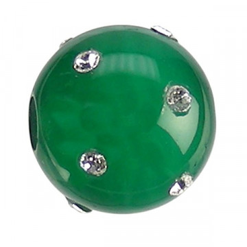 Colgante Bola con circonitas. 12mm. Ágata Verde