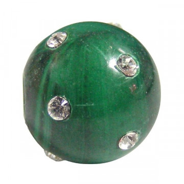 Colg bola con circonit, Malaquita, 12mm