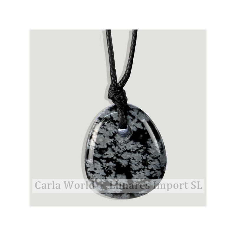 Colgante rodado pequeño plano con cordon. Obsidian Colgante rodado pequeño plano con cordon. Obsidian