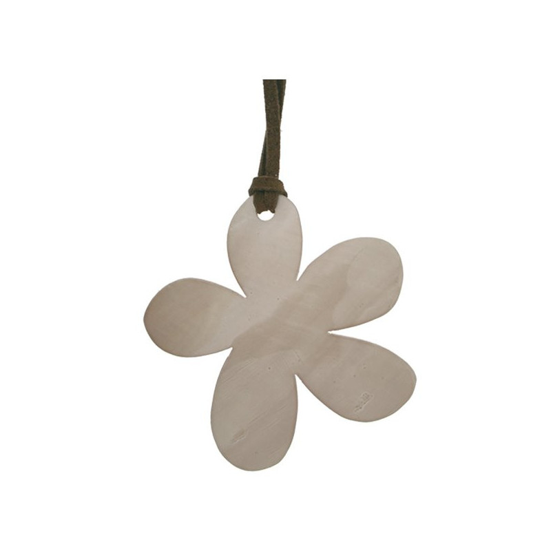 Colg nacar cordon cuero Flor marron Colg nacar cordon cuero Flor marron